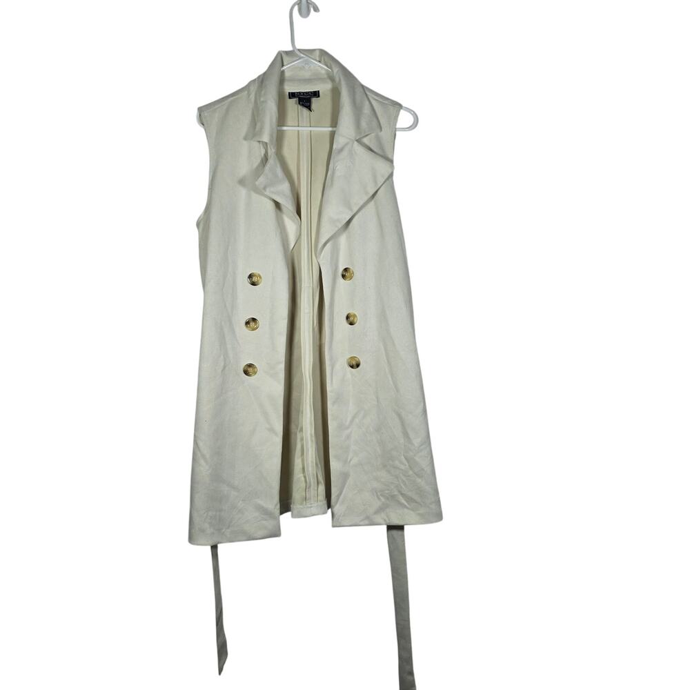 NYCC Beige Long Sleeveless Duster Vest Open Front Gold Button Accent Women's L